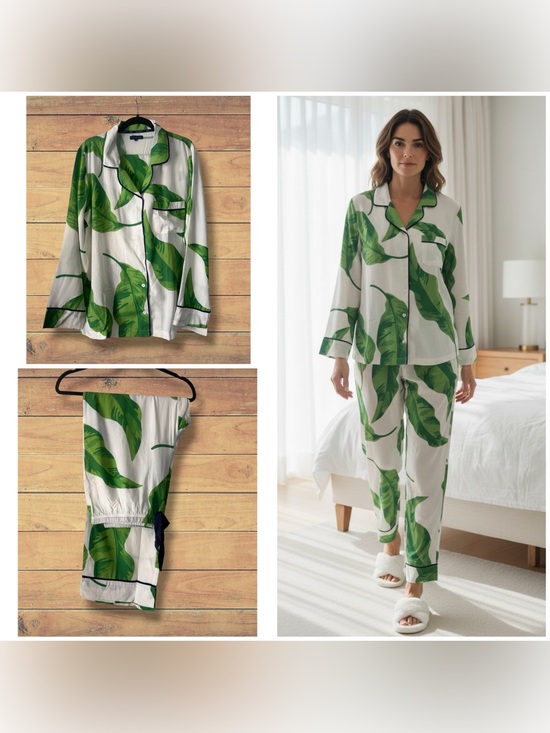 Katie Kime Other - NEW Katie Kime Tropical Green Leaf Long Sleeve Pajama Pants Set, XL